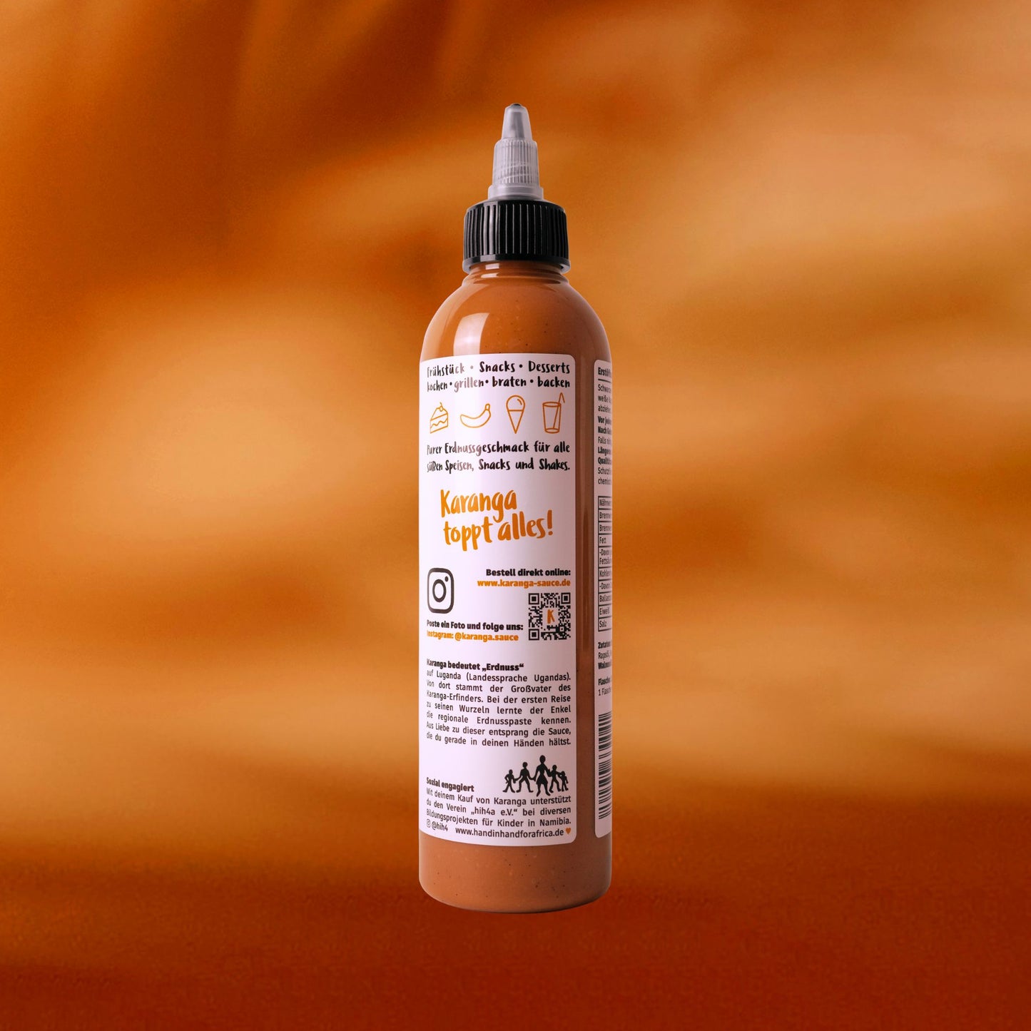 Karanga Erdnusssauce süß – Nährwertangaben und Zutatenliste auf der Flasche