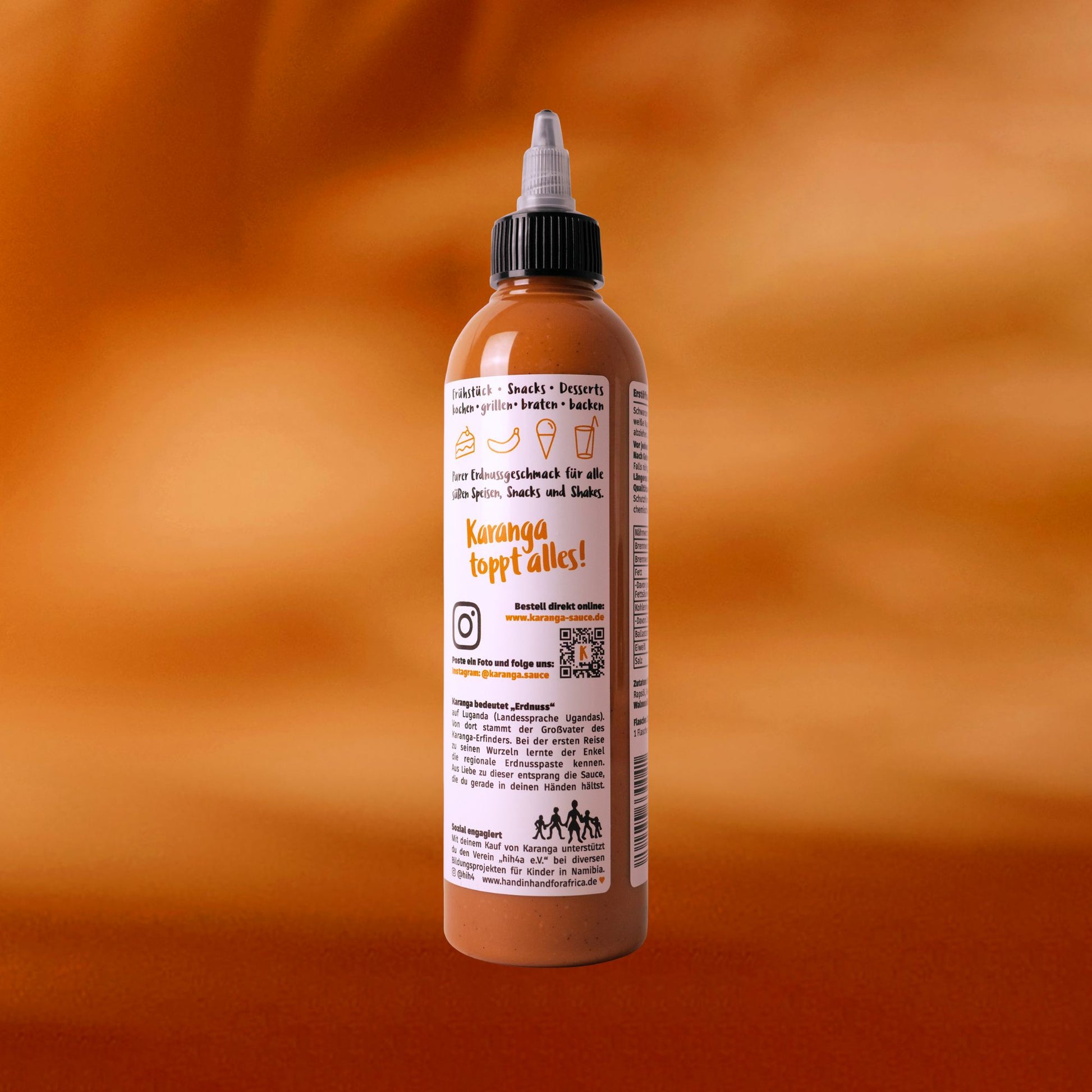 Karanga Erdnusssauce süß – Nährwertangaben und Zutatenliste auf der Flasche